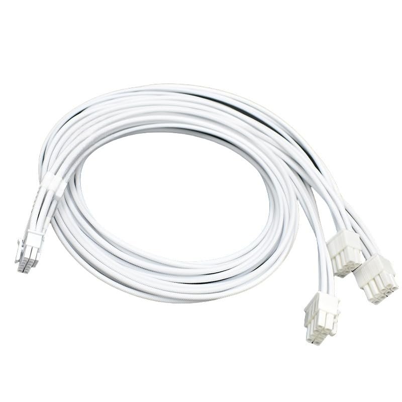 70cm 3*CPU/PCI-E 8P to 12V 16Pin Flexible Silicone Sleeve Adapter Cable for Modular CPU/PCI-E 8P Interface (All White)