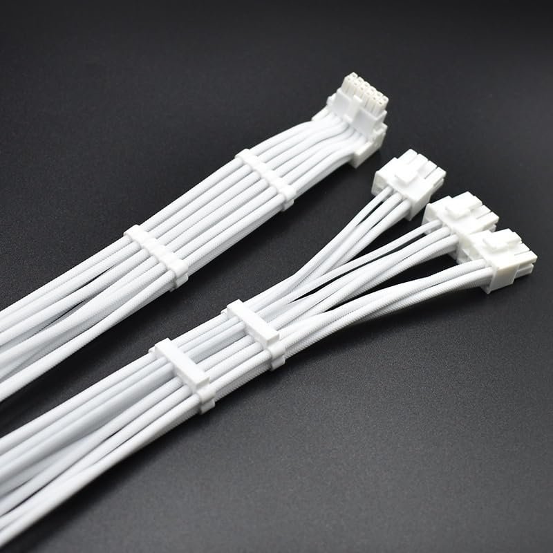 White 16P UP Bend 3x8pin to 16pin 12+4 12V PCI-E 5.0 Modular Adapter Cable 70cm, Compatible with P750GM P850GM P1000GM