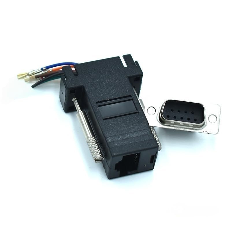 10 pcs/lot DB9 9-pin Male Serial to RJ45 Socket Modular Adapter Ethernet Socket Color: Black