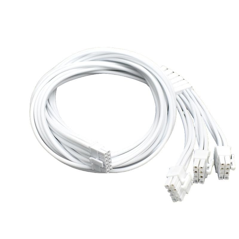 50cm All White CPU/PCI-E Port 3 * 8-pin to 16-pin 12V PCIE 5.0 Adapter Cable with Silicone Jacket for P750GM P850GM P1000GM Power Supply