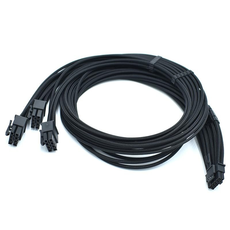 30cm All Black CPU/PCI-E Port 3 * 8-pin to 16-pin 12V PCIE 5.0 Adapter Cable with Silicone Sleeve for P750GM P850GM P1000GM Power Supply