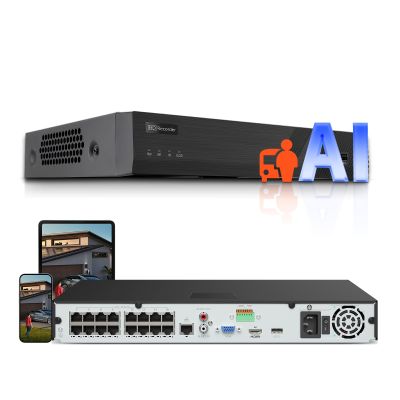 UNILOOK 12MP AI 16CH PoE NVR Network Video Recorder, NVR Support 12MP/8MP/6MP/5MP/4MP/1080P IP PoE Cameras16CH H.265 for Business Video Audio Recording, 2 SATA, AI NVR(HDD not Included) NDAA