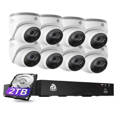 Smart 4K PoE Security Camera System, 8pcs Wired PoE IP Cameras with Person/Vehicle Detection, 8CH NVR with 2TB HDD, 2-Way Audio, 100ft IR Night Vision, 24/7 Recording