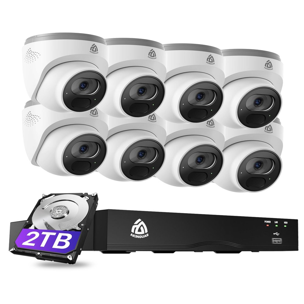 Smart 4K PoE Security Camera System, 8pcs Wired PoE IP Cameras with Person/Vehicle Detection, 8CH NVR with 2TB HDD, 2-Way Audio, 100ft IR Night Vision, 24/7 Recording