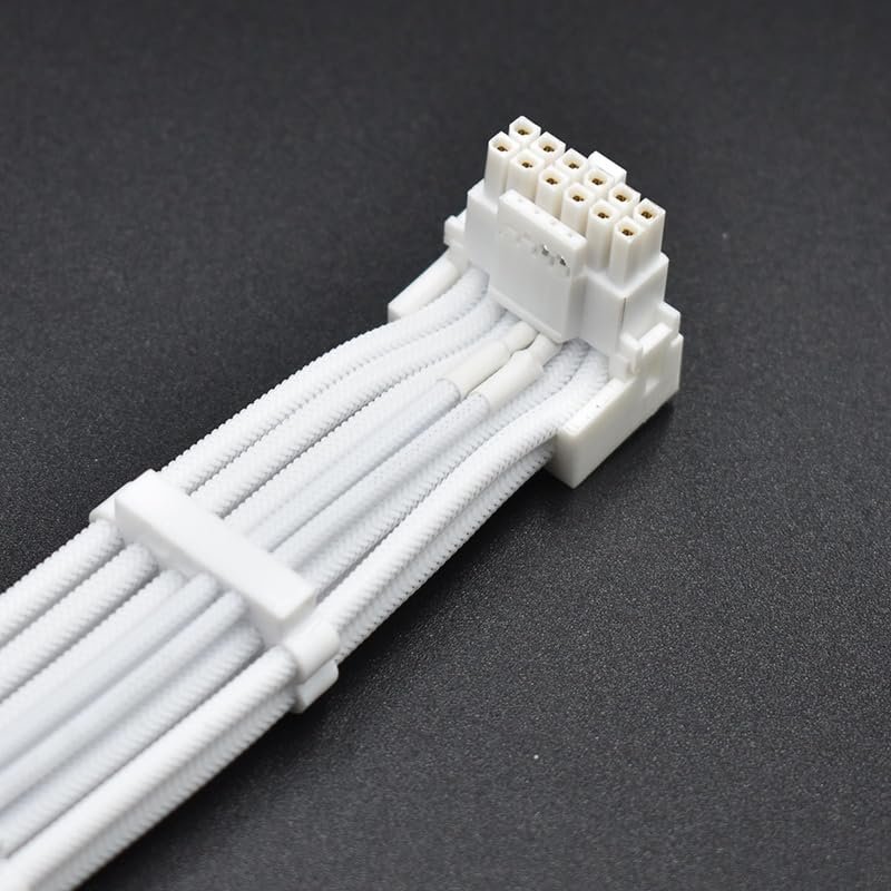 3x8 pin to 90 Degree Angle 12V Connector 16 pin (12+4 Male with Wiring Harness Power Cable, Suitable for Modular 50cm Downward Bend White