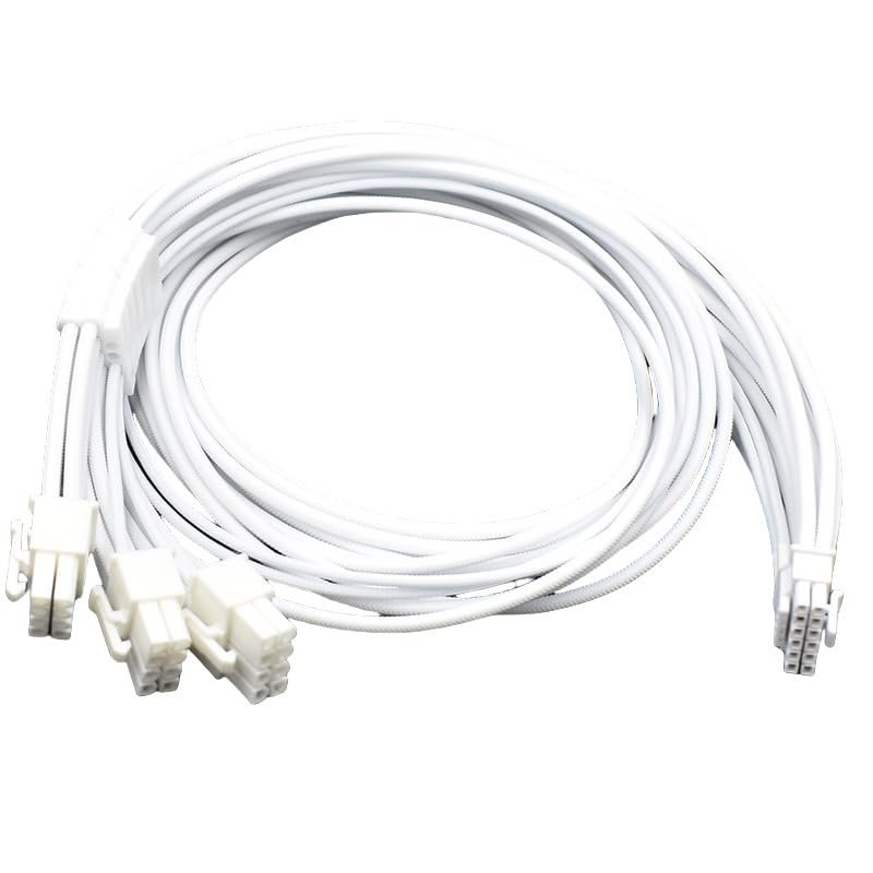 50cm All-White Modular Power Supply 3*PCI-E & CPU 8P Port to 16-pin (12+4 12V PCIE5.0 Adapter Sleeve Cable with Comb