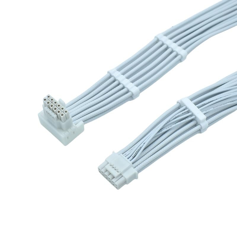 16AWG PCI-e 5.0 12V ATX3.0 600W 16P Down Bend Male to Male Individual White Braided Cable