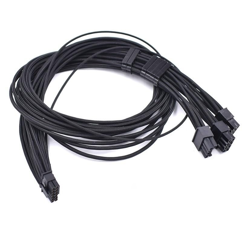 70cm 3*CPU/PCI-E 8P to 12V 16Pin Flexible Silicone Sleeve Adapter Cable for Modular CPU/PCI-E 8P Interface (Black)