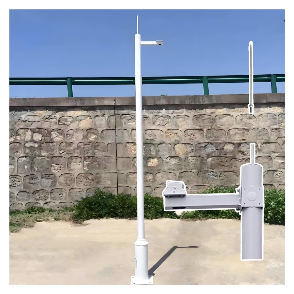 Surveillance Camera Rack Post White, 100 200 300 400 500 600 CM High Surveillance Camera Pole with 40cm Lightning Rod, Floor Holder Stand Mount(B,5 m/16.4 ft (3 Sections))