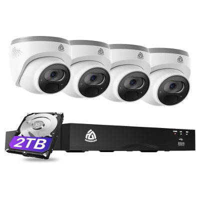 Smart 4K Home Security Camera System, 4pcs Wired PoE IP Cameras with Person/Vehicle Detection, 8CH 4K NVR with 2TB HDD, 2-Way Audio, 100ft Night Vision, 24/7 Recording