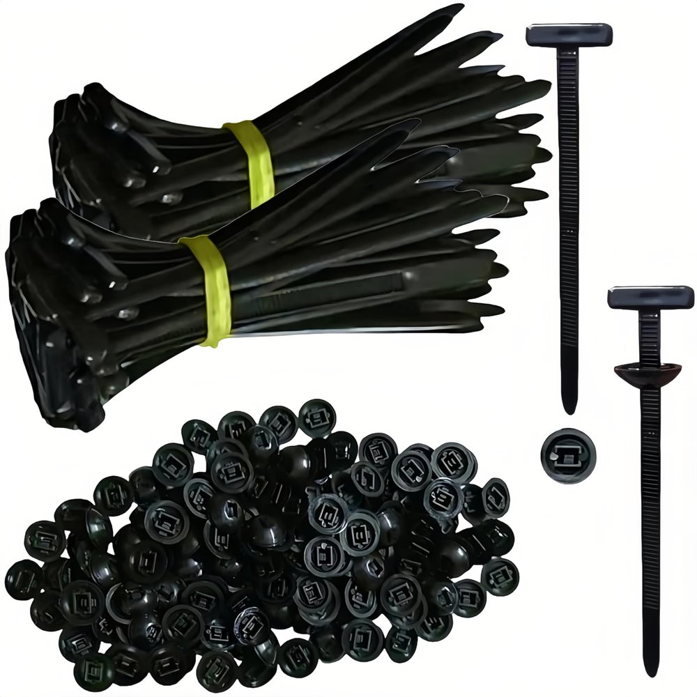 150PCS Nylon Universal Cable Tie Buckle Cable Tie Buckles & Zip Tie Clips Tool-Free TShaped Zip Clips & Round Lock Clips Used for Automotive or Daily Automatic Fixation