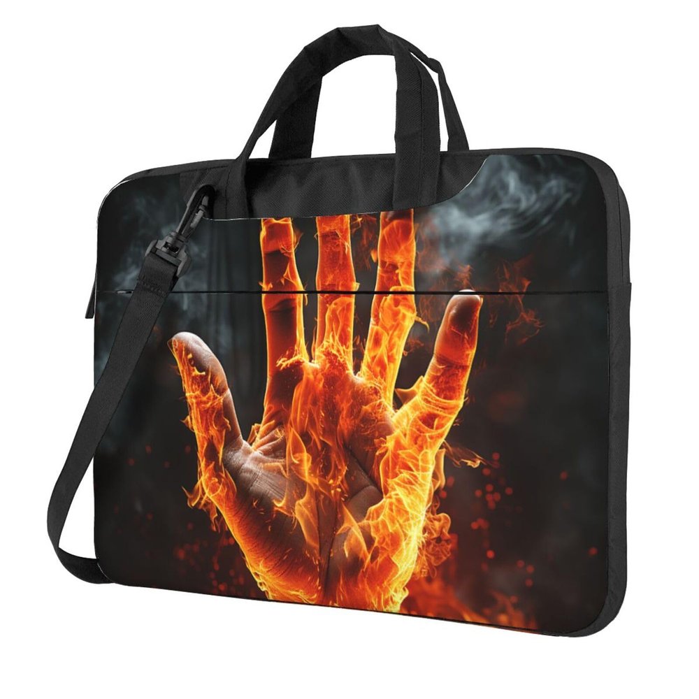13 Inch Laptop Shoulder Bag For Men Women,Waterproof Briefcase Messenger Bag Fire Flame Hand Laptop Sleeve Bag W/Strap Handle