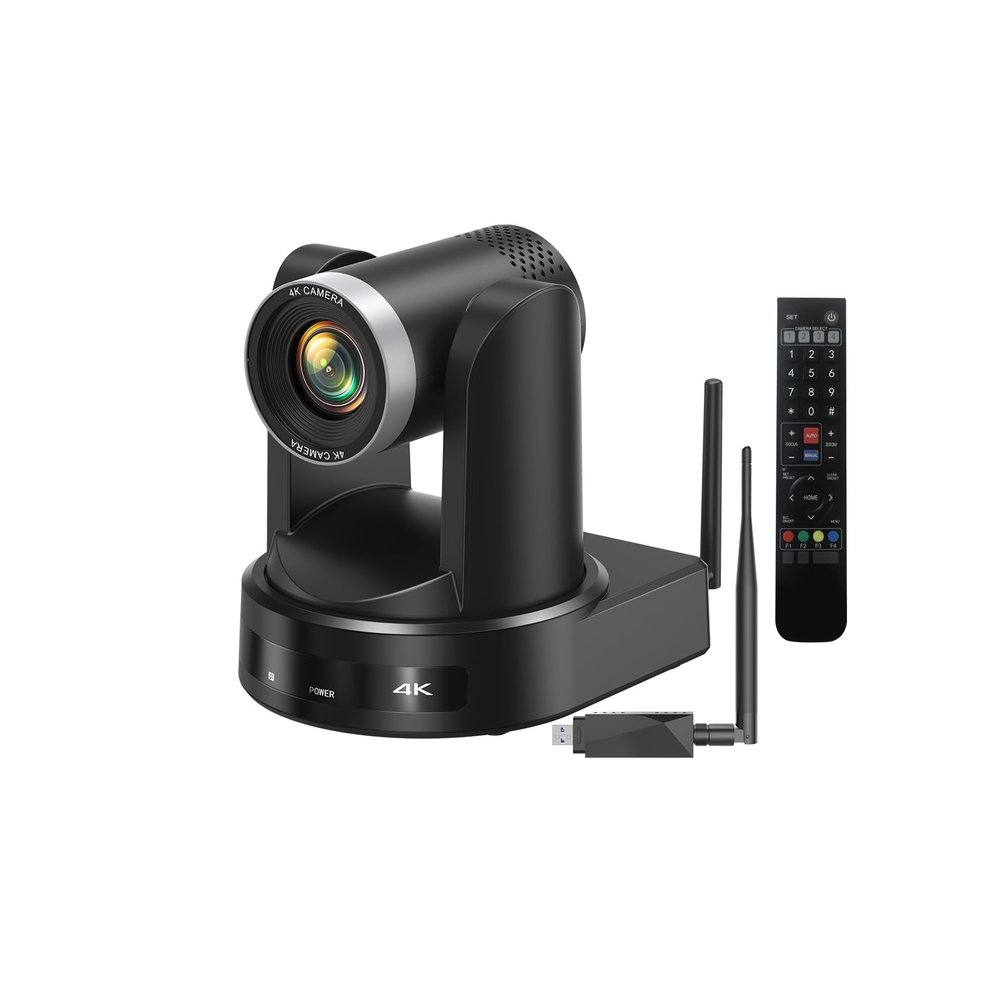 4K Wireless PTZ Camera AI Auto Tracking, Wireless/USB3.0/LAN, Video Conference Camera 12X Zoom, Low-light Enhancement, IP Live Streaming for Church, Education and Conferences, OBS vMIX, Easy Setup