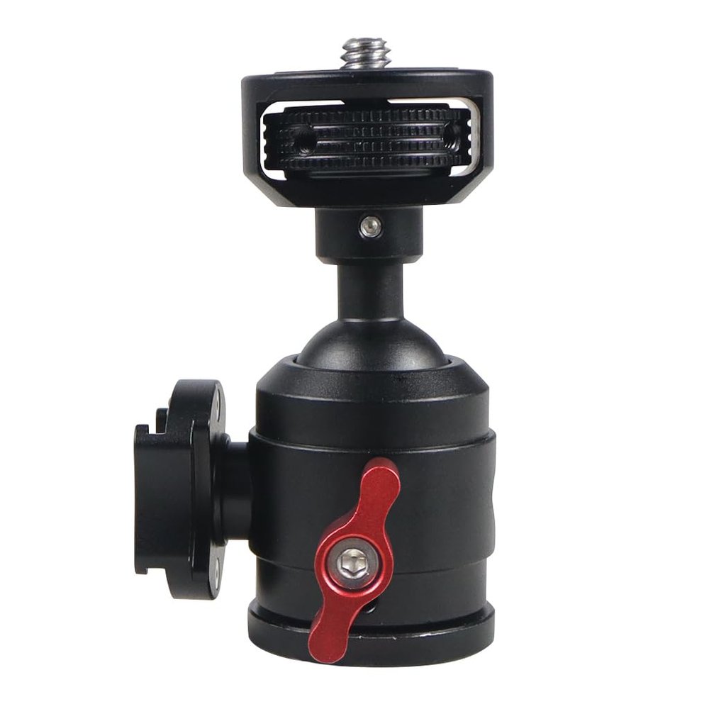 BGNing 1/4 Ball Head, Quick Release SLR Tripod Mount with 1/4 Threaded Holes on Both Sides for Small Geeks with 1/4 Threaded Adapter Screws (Side Cold Boots)