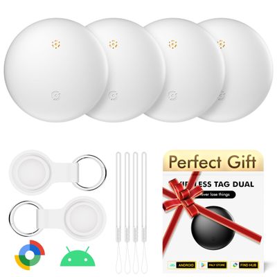 Air Tracker Tags-4 Pack for Android with Case- Bluetooth Tracker Item Finder for Key, Wallet, Luggage - Works with Google Find Hub, IP66 Waterproof, Smart Tag for Android & Samsung Phones(White)