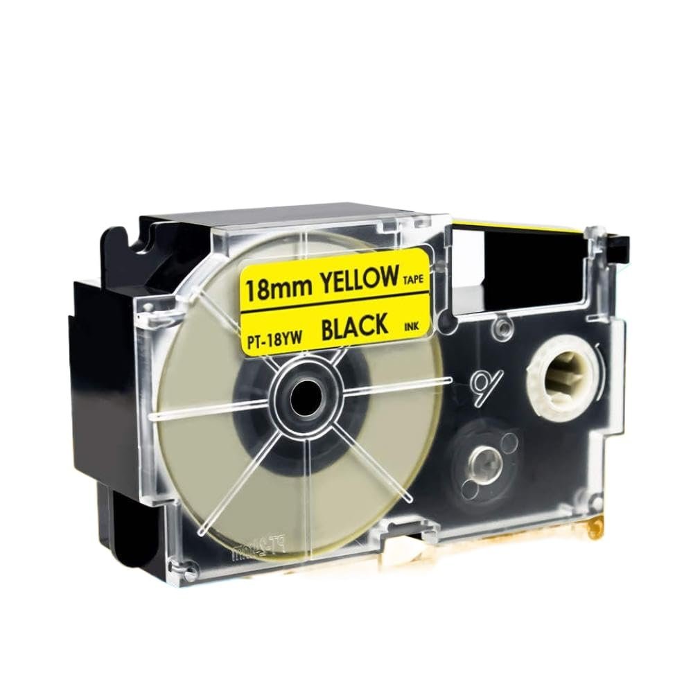 18mm XR-18YW Black On Yellow Label Tape Cartridge Compatible with KL-G2 KL-120 KL-130 KL-200 KL-7000 Typewriters and Label Makers
