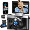 4K Digital Camera for Photography with WiFi,64MP Autofocus Vlogging Camera for YouTube,3'' 180 Flip Screen Compact Travel Camera for Teens with 32GB SD Card,16X Zoom,Anti-Shake,2 Batteries(Black) view 1