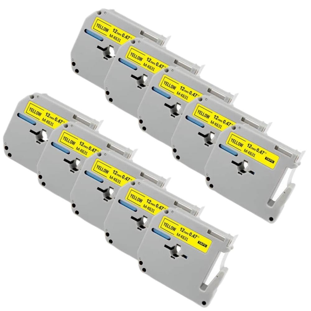 12mm M Tape MK231 MK221 MK131 Compatible with Label Printers Like PT-70 PT-80 and Similar Models(10PK Black on Yellow)