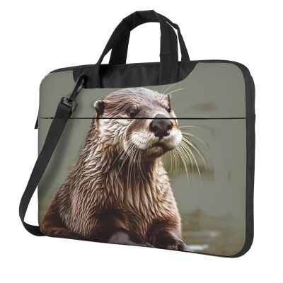 14 Inch Laptop Shoulder Bag For Men Women,Waterproof Briefcase Messenger Bag Otter Animal Laptop Sleeve Bag W/Strap Handle
