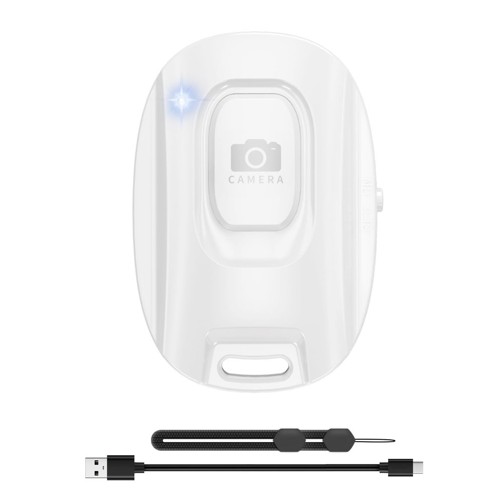 Bluetooth Camera Remote Shutter for iPhone and Android Smartphones, Rechargeable Wireless Phone Remote Control,Selfie Button for Photos and Videos, Charging Cable Included-White