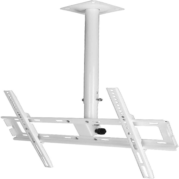 WQPMRMG TV Stand TV Unit, Ceiling TV Mount Bracket, Support 77 Lbs, Fits 32 to 55" LED Screen Display, with TV Mount Shelf and Height Adjustable Pole, White TV Mount TV Stand