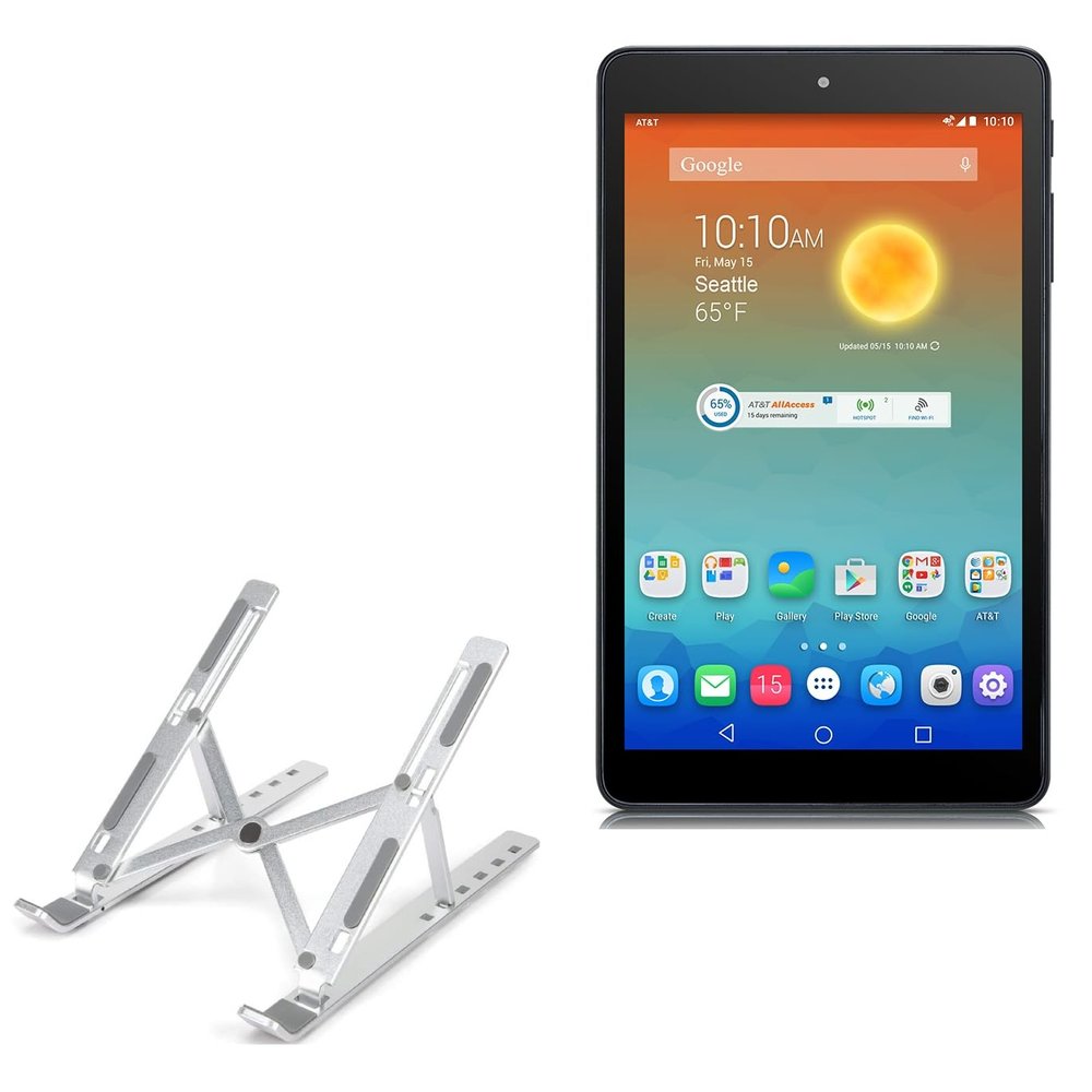 BoxWave Stand and Mount Compatible with AT&T Trek HD - Compact QuickSwitch Stand, Portable Multi Angle Viewing Foldable Riser - Metallic Silver