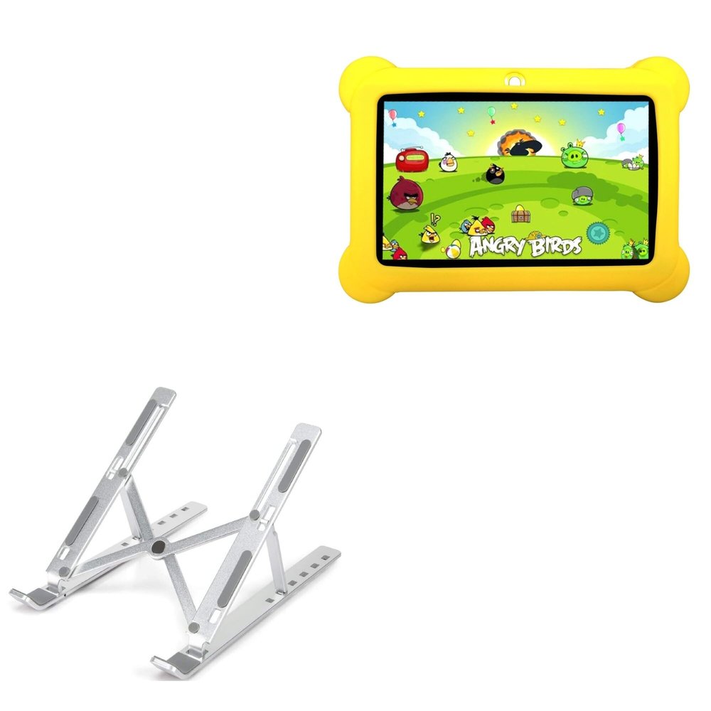 BoxWave Stand and Mount Compatible with Myepads Zeepad Kids (7 in) - Compact QuickSwitch Stand, Portable Multi Angle Viewing Foldable Riser - Metallic Silver