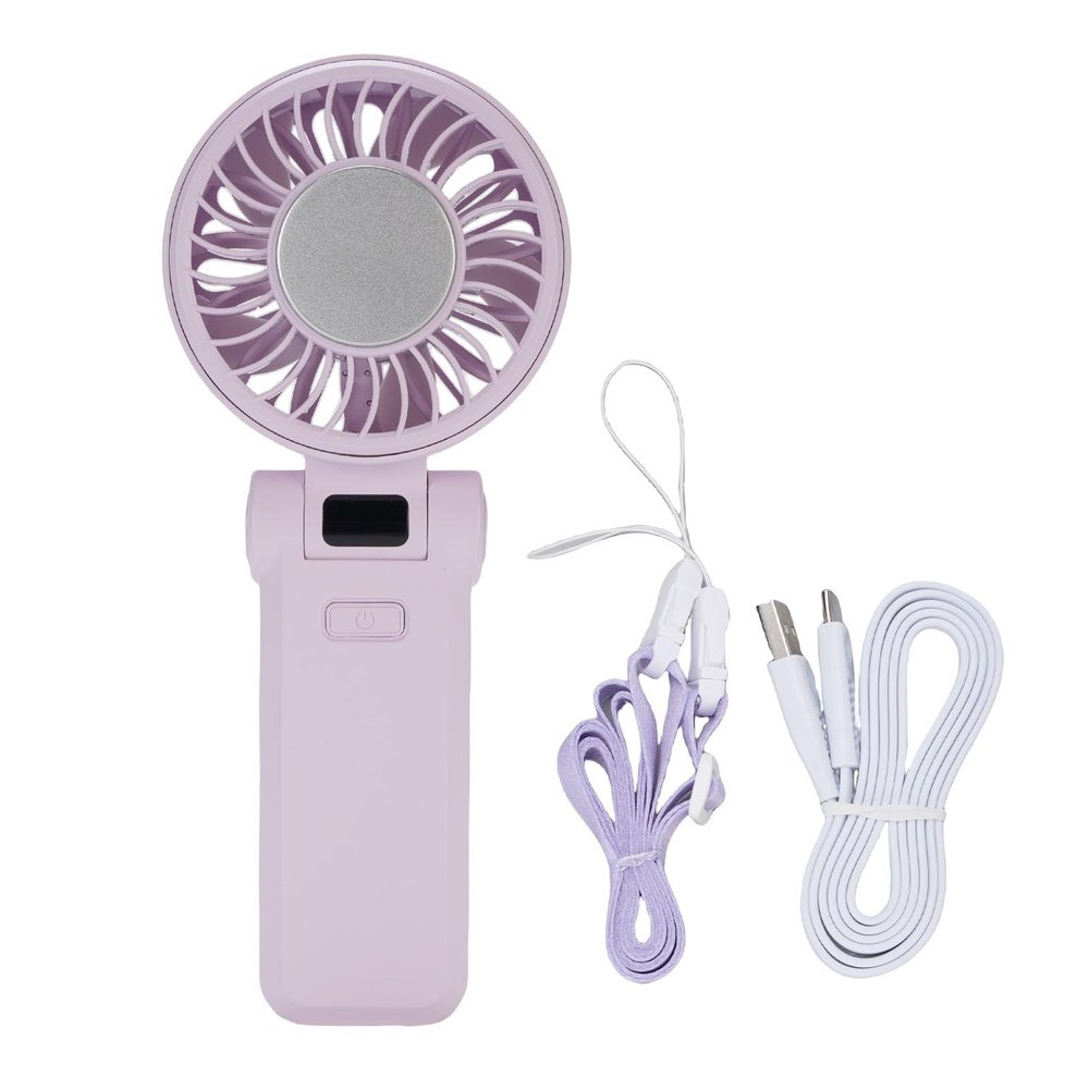 EVGATSAUTO Mini Hand Fan, 5 Wind Speeds, Foldable, USB Rechargeable Fan with Digital Display for Office, On the Go (Purple)