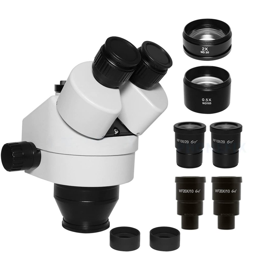 LJSM Lab Microscope Slides 3.5X-180X Industrial Simul-Focus Trinocular Microscope Head for Cell Phone SMD PCB Soldering Repair Zoom Stereo Microscope Head Microscope Parts(3.5-180X White)
