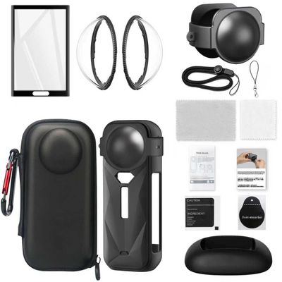 Accessories Kit for X5  2 Lens Protectors, Tempered Glass Screen Protector, Silicone Case, Storage Bag, Silicone Base Mount (Black Hard Case)