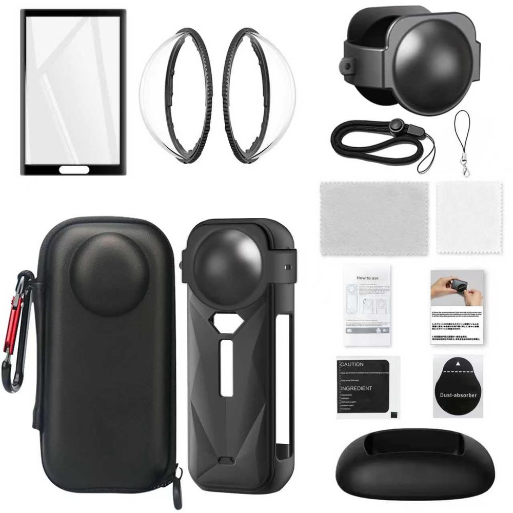 Accessories Kit for X5  2 Lens Protectors, Tempered Glass Screen Protector, Silicone Case, Storage Bag, Silicone Base Mount (Black Hard Case)