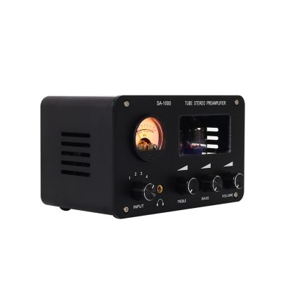 12V SA-1000 Tube preamplifier 4 Input 2 Output Headphone Amplifier high and Low Tone Adjustment Audio Amplifier with VU Meter