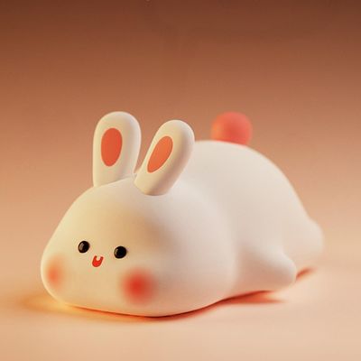 ATSUI Rabbit Night Light, LED Squishy Novelty Animal Night Lamp, Food Grade Silicone 3 Level Dimmable Nursery Nightlight for Desk Decor, Funny Gifts Stuff for Boys Girls Baby, White Elephant Gifts