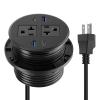 CCCEI 3.15 inch Power Grommet with USB Ports, Office Desk Hole Round Recessed Outlets, Flush Mount, Furniture Hidden High Amp Plug Station, Black, 10FT Extension Cord. view 1