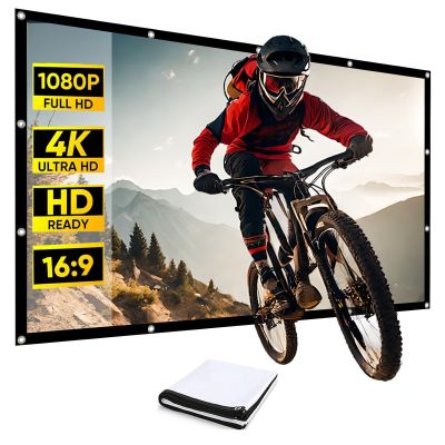 16:9 HD Foldable Portable Projector Screen, Backyard Anti-Crease Movie Projection Screen, 2 Sided Washable Outdoor Projector Screen with Bag, Hooks, Ropes(100in)