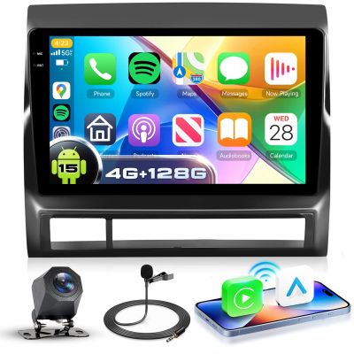 4G+128G Android 15 Car Stereo for Toyota Tacoma 2005-2013, Wireless CarPlay Android Auto, 9 Incell HD Touch Screen Car Stereo with GPS, WiFi, Bluetooth 5.0, FM, 32 EQ, SWC, Backup Camera