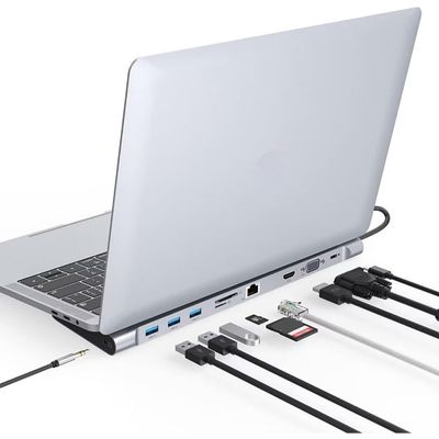 Docking Station for Laptop, 10 in 1 USB C Adapter Docking Station with 4K HDMI & VGA, 3 x USB 3.0, Gigabit Ethernet RJ45 LAN, USB C PD, SD/TF Card Reader, 3.5mm Audio/Mic (5)