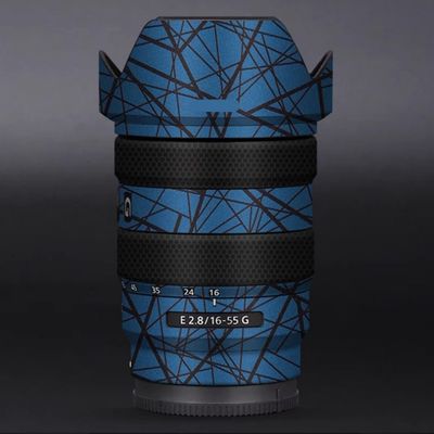 Camera Lens Sticker Coat Wrap Protective Film Body Protector Decal Skin for Sony E 16-55mm F2.8 16-55 2.8(Cross Blue)