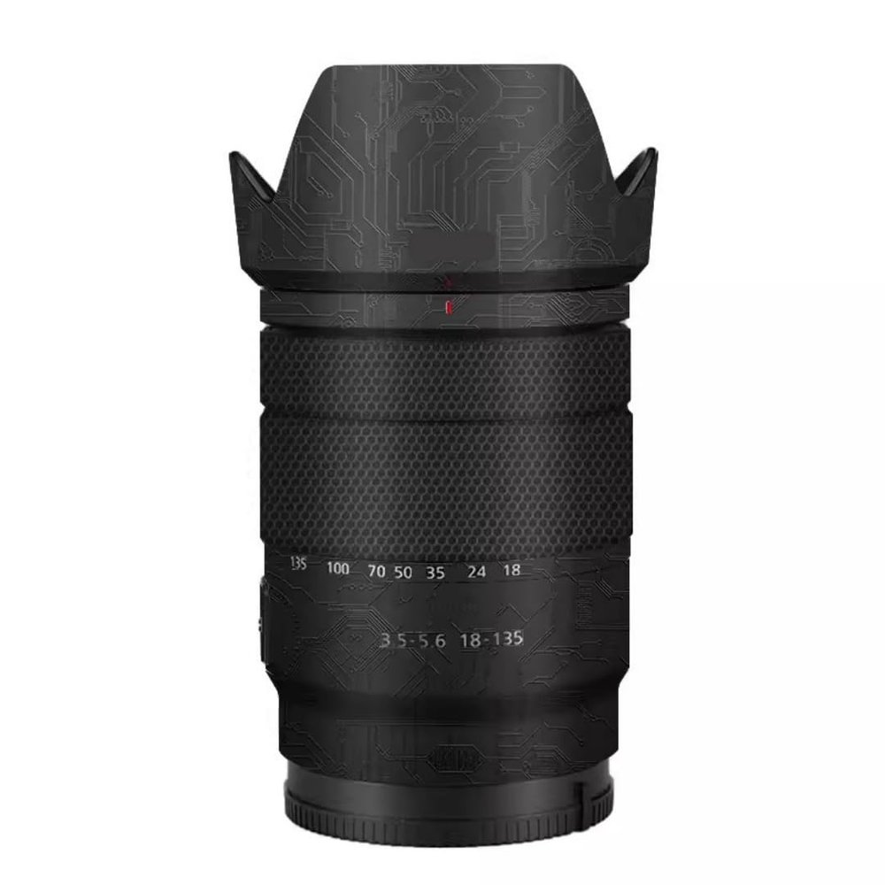 Lens Cap Skin Anti-Scratch Camera Sticker for Sony E 18-135mm F3.5-5.6 Protective Wrap Film Body Protector Decal 18-135 F 3.5-5.6(Circuit Black)