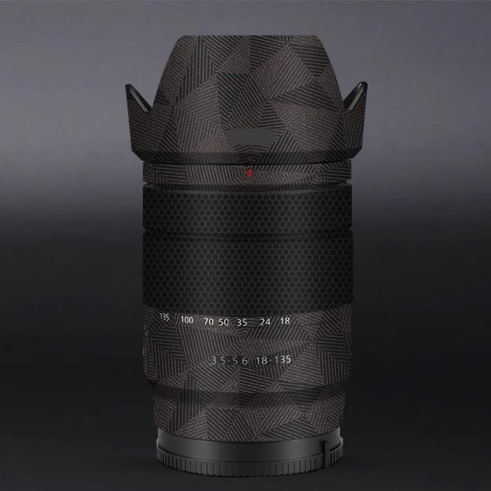 Lens Cap Skin Anti-Scratch Camera Sticker for Sony E 18-135mm F3.5-5.6 Protective Wrap Film Body Protector Decal 18-135 F 3.5-5.6(Triangle Brown)