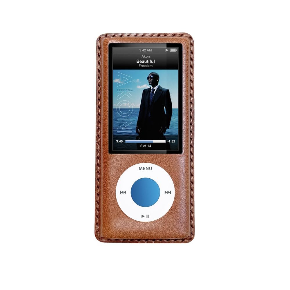 Handcrafted iPod Nano 5 Leather Case All Leather Plastic-Free (Brown, Regular Model)