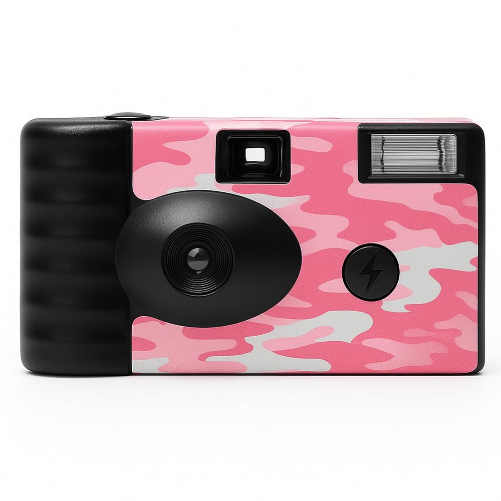 Disposable Film Camera 35mm | 24 Shots | Perfect for Vacations, Parties, Weddings & Events, Easy-to-Use | Built-in Flash | Retro Photos | Film Included | No Batteries Needed (Pink Camo)