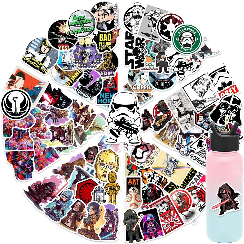 100Pcs Cool Star War Character Stickers for Water Bottles Skateboard Luggage Laptop Bumper Waterproof Vinyl Stickers Bulk for Boys Teens Adults (starw)