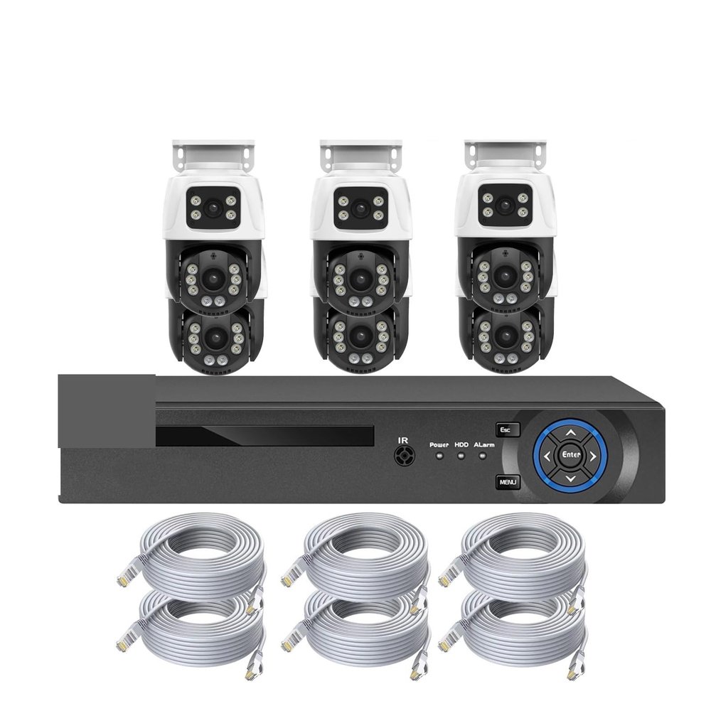 8CH 4CH POE NVR 6MP HD Waterproof Surveillance Camera Dual Lens PTZ Home IP Security System Video H.265 CCTV Kit(None,8CH and 6PCS 6MP)