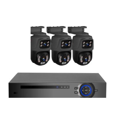JUCFRDNJ 4CH Poe 6MP Camera System Video Surveillance Kit Security Camera Ptz Camera Outdoor Camera Two Way Audio Full Color Night(1T,4CH POE 3PCS 6MP CAM_EU Plug)