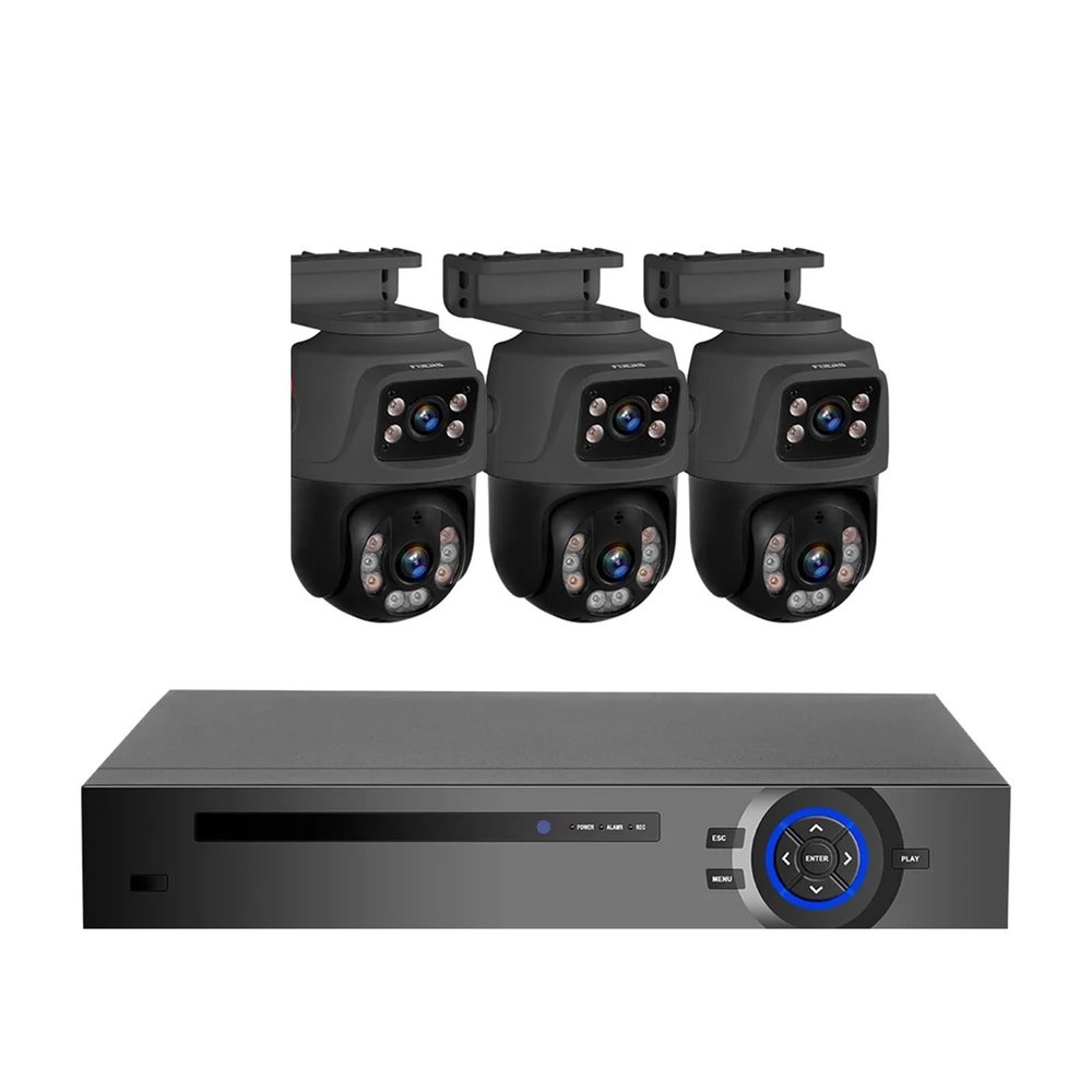 JUCFRDNJ 4CH Poe 6MP Camera System Video Surveillance Kit Security Camera Ptz Camera Outdoor Camera Two Way Audio Full Color Night(1T,4CH POE 3PCS 6MP CAM_EU Plug)
