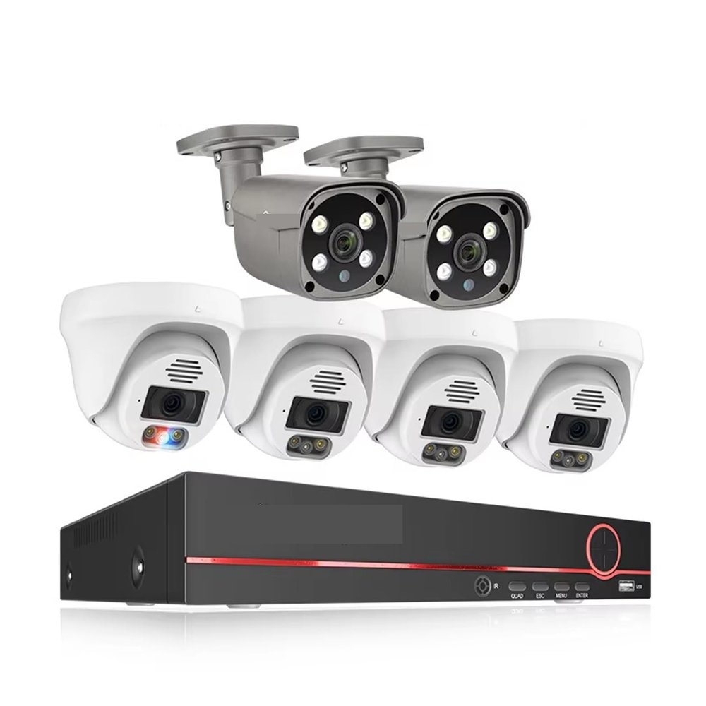 JUCFRDNJ H.265 8CH 5MP POE Camera System Two-Way One-Way Audio Smart AI Face Detect E-Mail Alert CCTV NVR Video POE Security Cam(None,8CH NVR 6 Camera B)