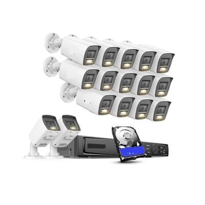 JUCFRDNJ 16CH 4K Ultra HD POE Network Video Security System 8MP H.265+ IP Camera Support Two Way Audio Human&Vehicle Detection 4MM(2T,16CH 8Pcs Kit)