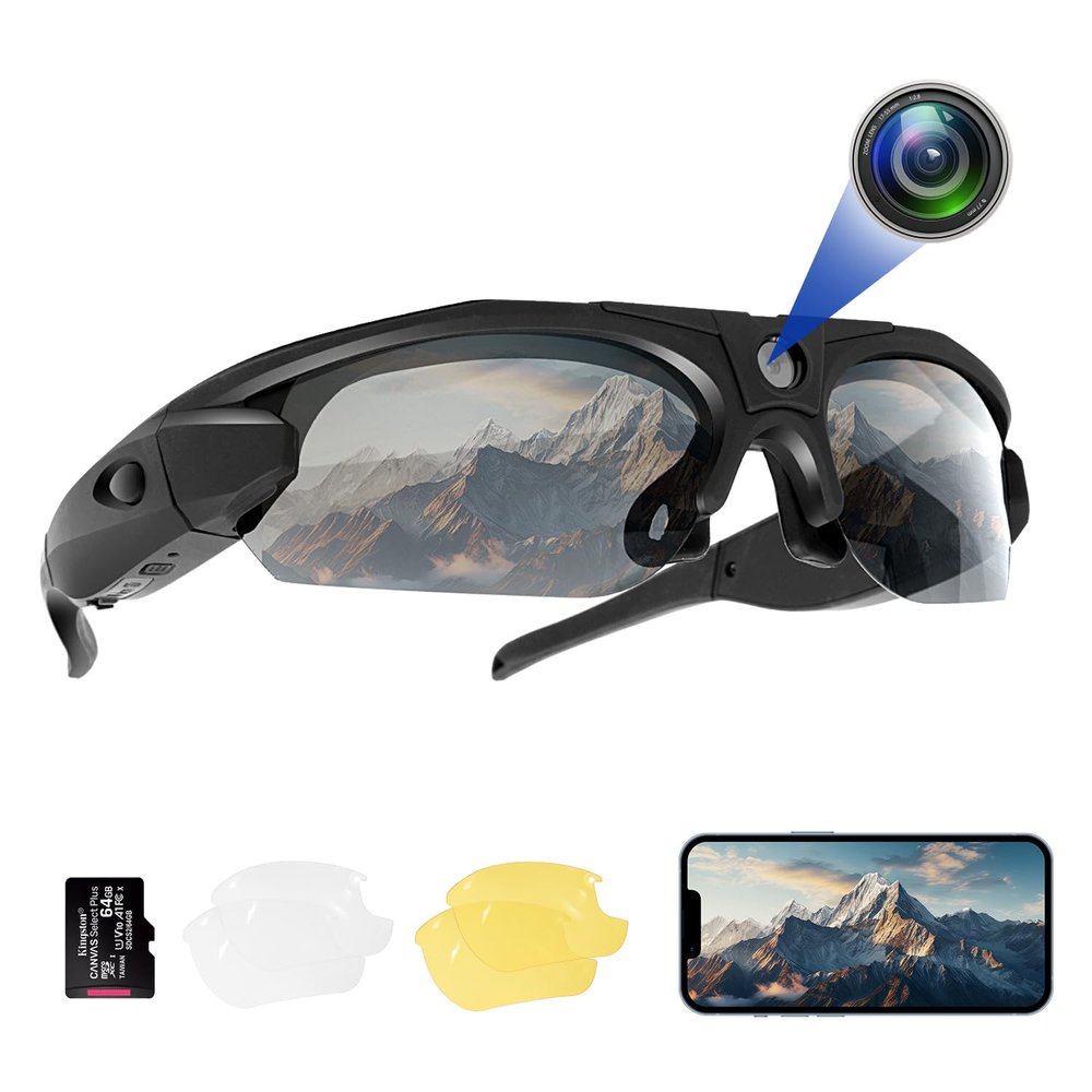 FlyGift Sport Camera with WiFi, Camera Sunglasses for Outdoor Sports Supports iOS&Android (64GB TF Card Included)