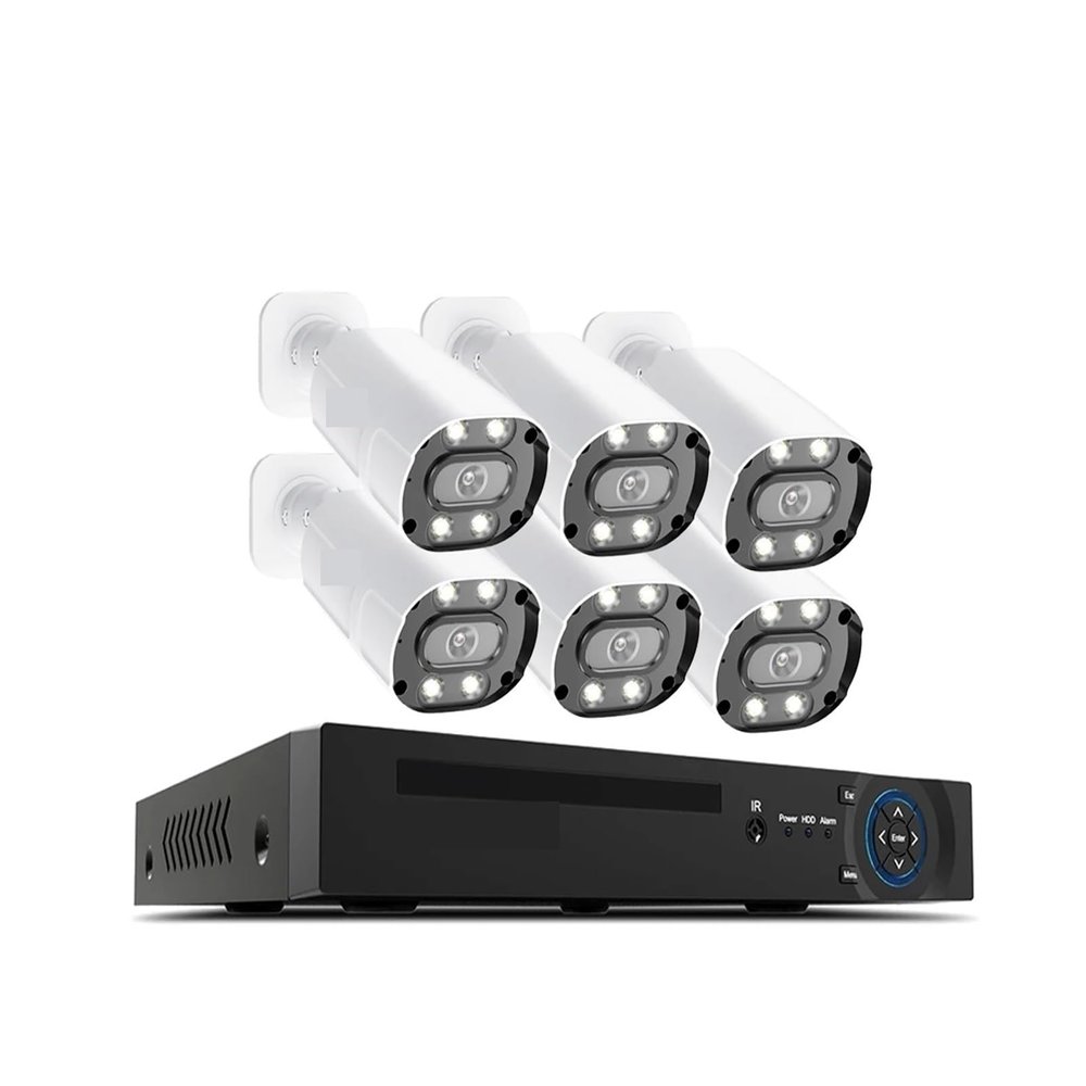 JUCFRDNJ 8CH 5MP HD POE NVR Security Camera System Kit CCTV 2-Way Audio AI Face/Human/Car Detect Outdoor Video Surveillance IP Camera Set(None,8CH NVR x 6 Camera)